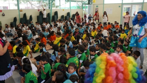 Sendero school children during an assembly celebration.
